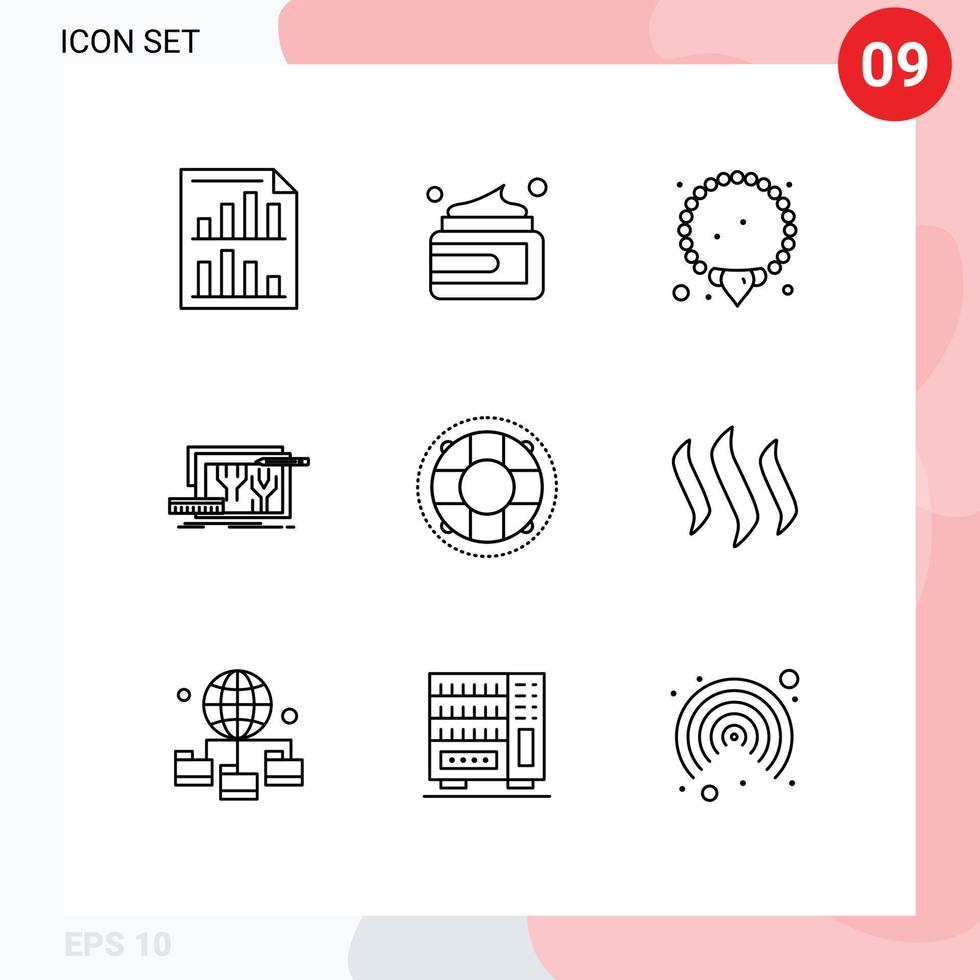 Pack of 9 creative Outlines of help design medicine circuit architecture Editable Vector Design Elements