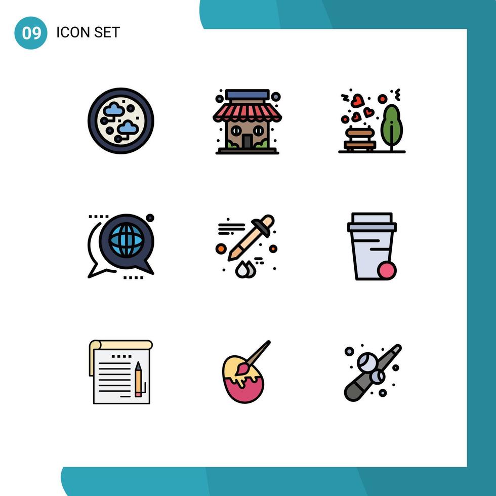 Set of 9 Modern UI Icons Symbols Signs for color global garden forum communication Editable Vector Design Elements