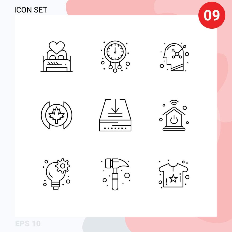 Set of 9 Commercial Outlines pack for tree flag new year human mind positive Editable Vector Design Elements