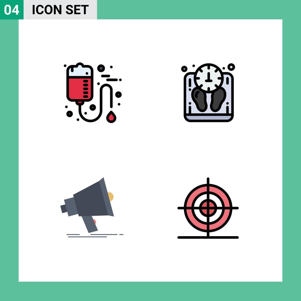 Mobile Interface Filledline Flat Color Set of 4 Pictograms of bag bullhorn care mass marketing Editable Vector Design Elements