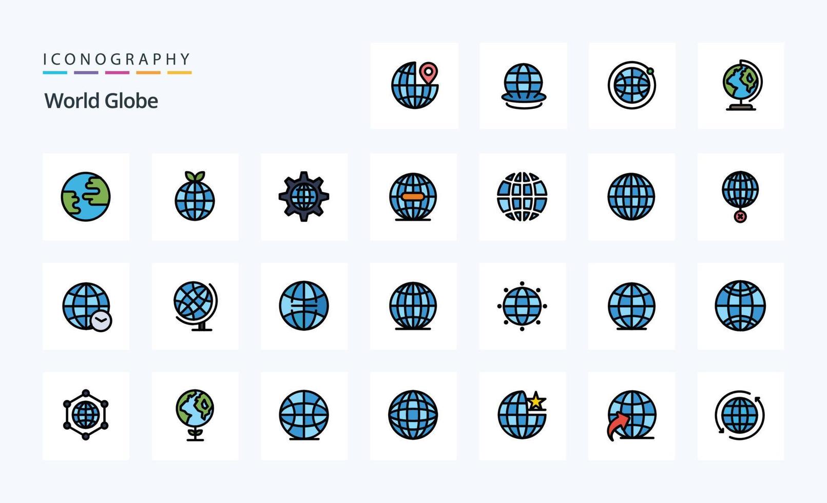 paquete de iconos de estilo lleno de línea de globo 25 vector