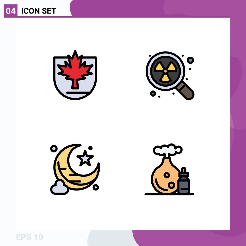 Editable Vector Line Pack of 4 Simple Filledline Flat Colors of security new moon shield waste aroma Editable Vector Design Elements