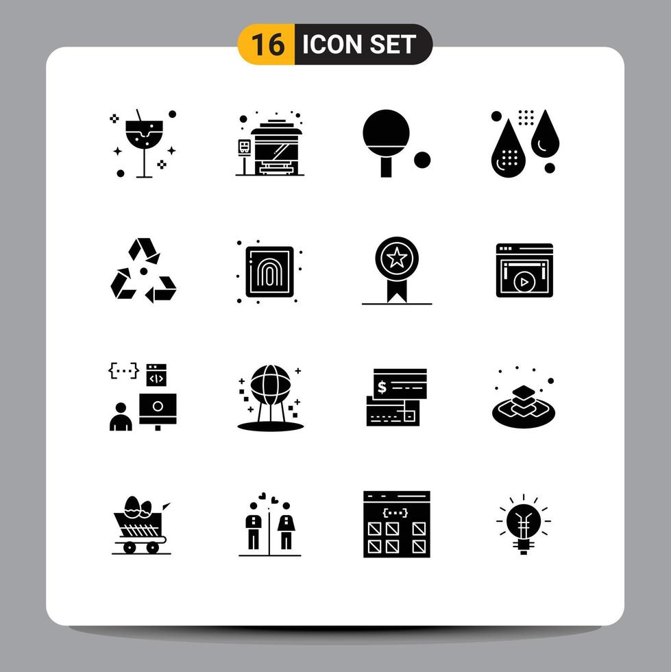 Pictogram Set of 16 Simple Solid Glyphs of garbage ecology sport eco fitness Editable Vector Design Elements