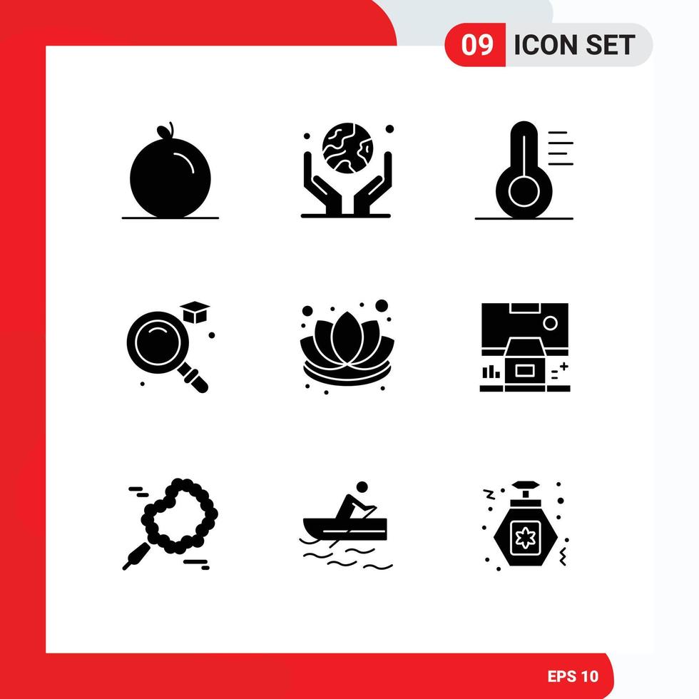 9 Thematic Vector Solid Glyphs and Editable Symbols of lotus decorations medical chinese find Editable Vector Design Elements