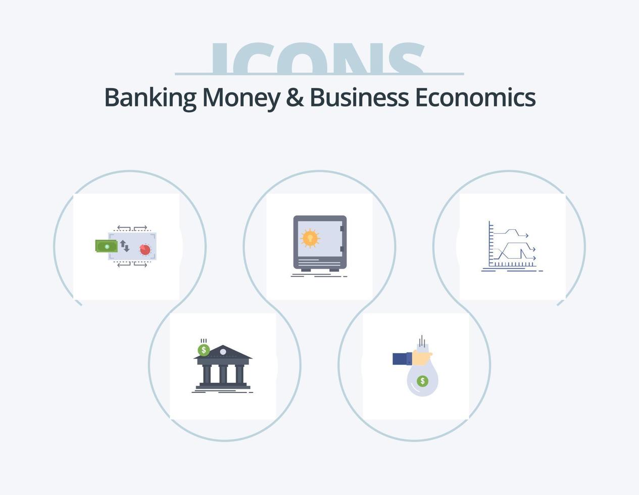 Banking Money And Business Economics Flat Icon Pack 5 Icon Design. deposit. payments. investment. money. flow vector