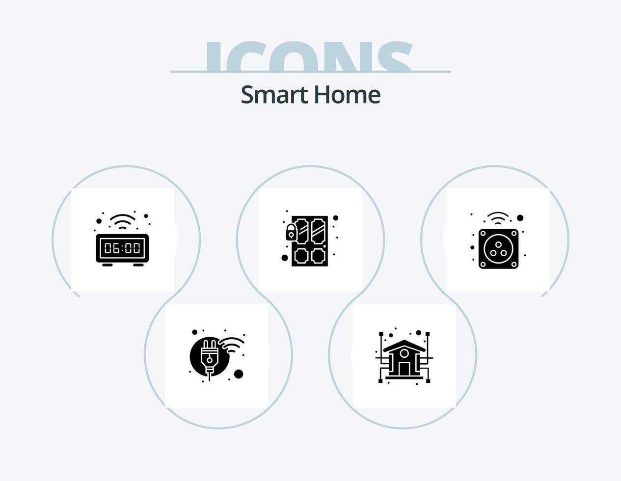 Smart Home Glyph Icon Pack 5 Icon Design. technology. sensor. network. door. time vector