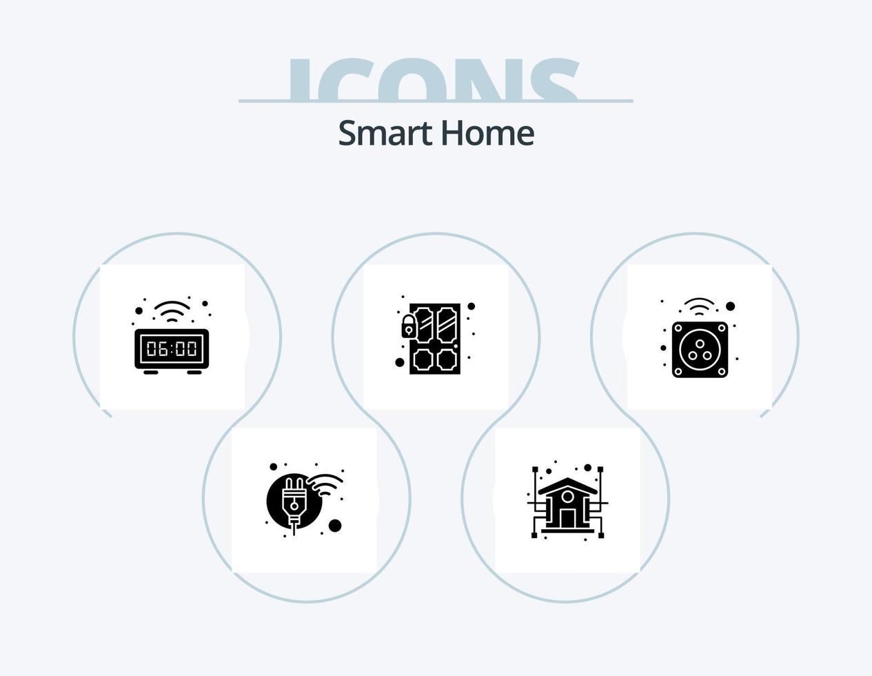 diseño de iconos del paquete de iconos de glifos de casa inteligente 5. tecnología. sensor. red. puerta. hora vector