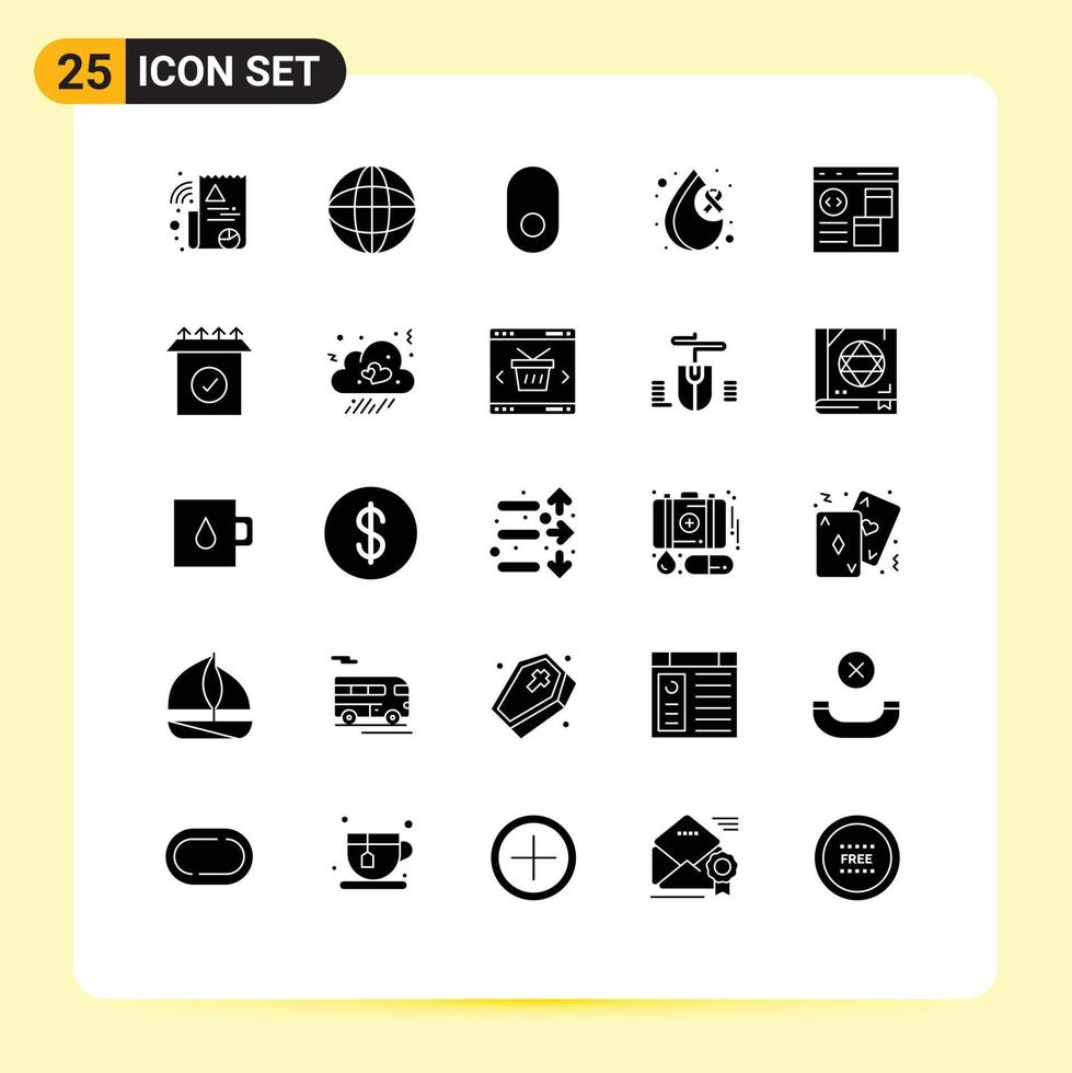 25 Creative Icons Modern Signs and Symbols of development coding wireless browser health Editable Vector Design Elements