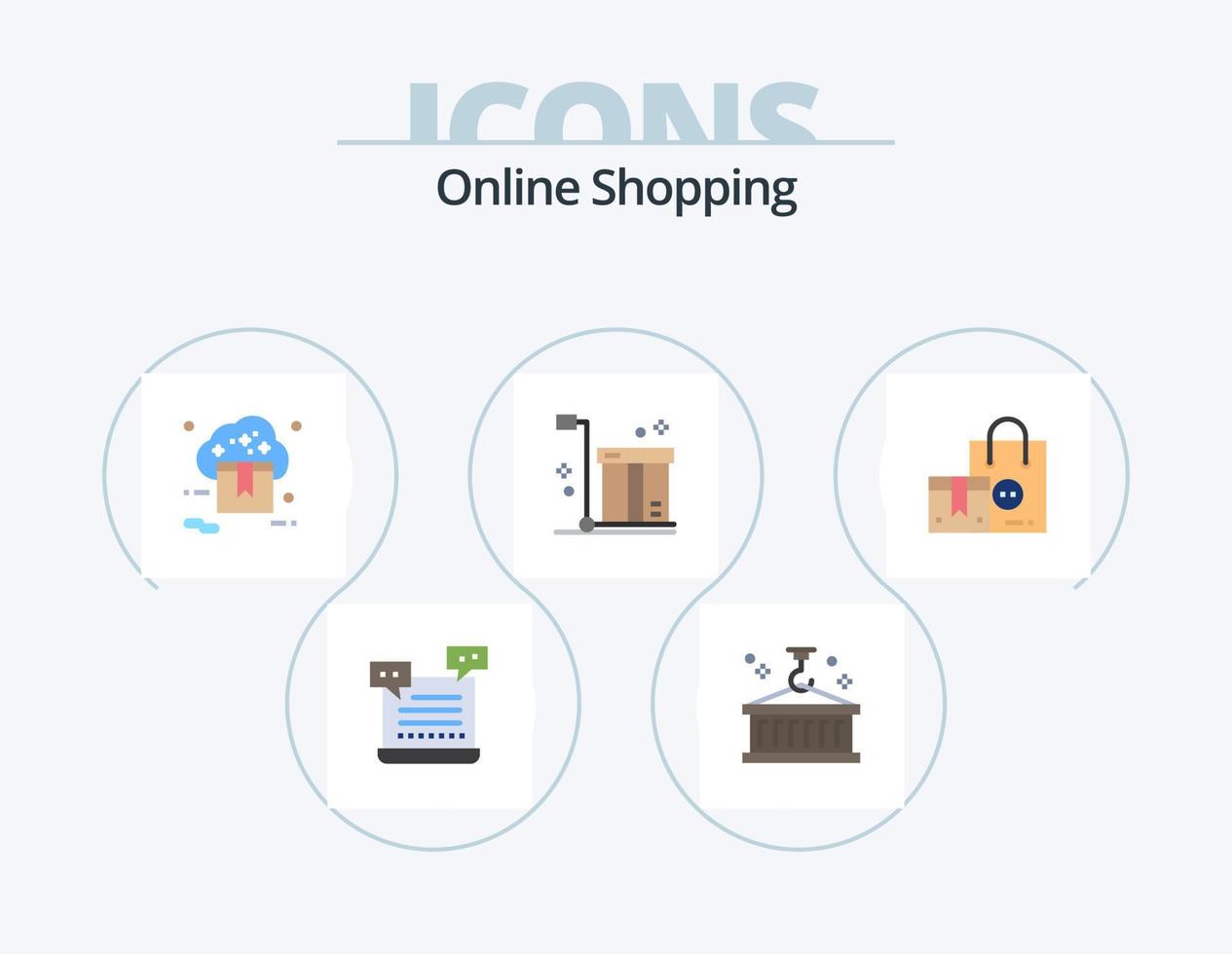 Compras en línea paquete de iconos planos 5 diseño de iconos. logístico. caja. logístico. enamorado. tienda vector