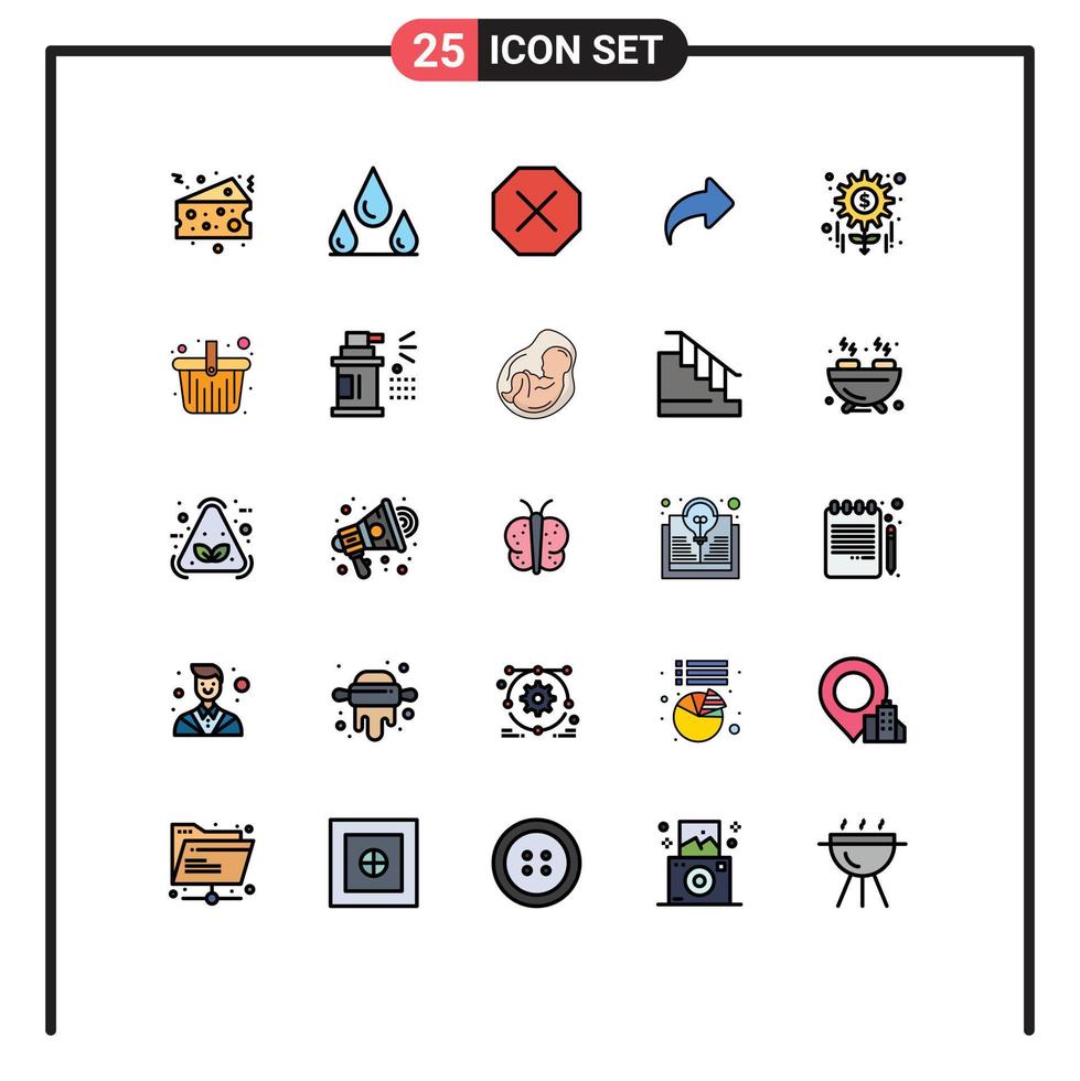 User Interface Pack of 25 Basic Filled line Flat Colors of tasks management delete money right Editable Vector Design Elements