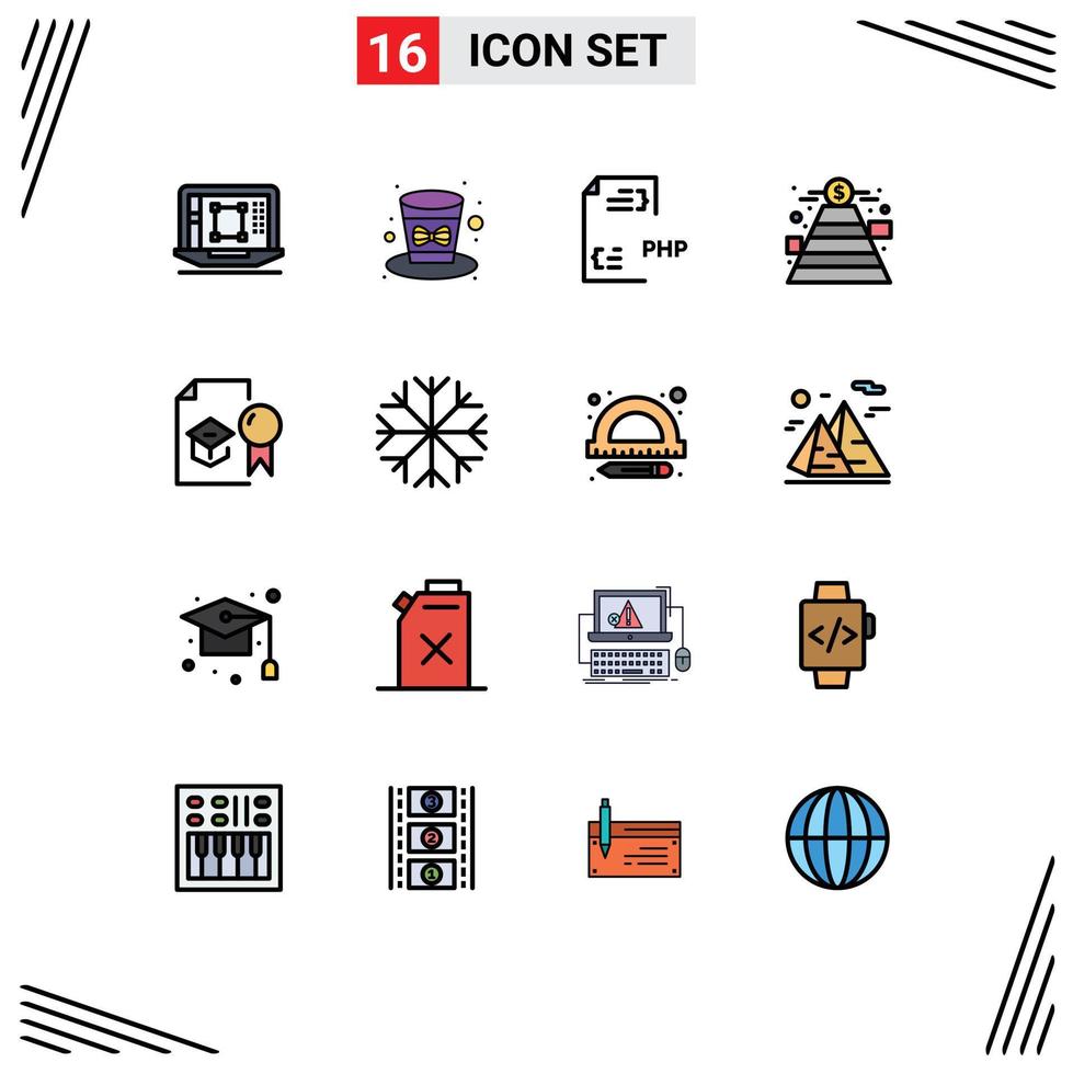 Universal Icon Symbols Group of 16 Modern Flat Color Filled Lines of money fundraising holiday finance document Editable Creative Vector Design Elements