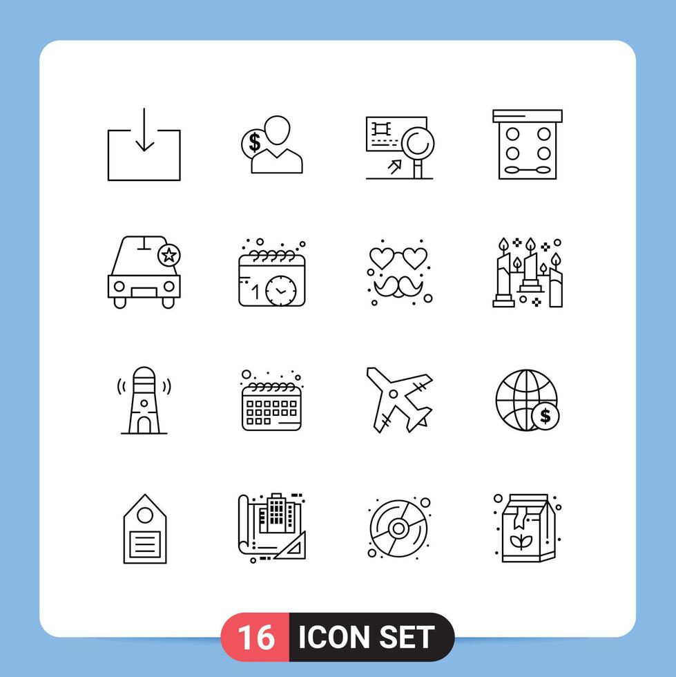 16 Universal Outlines Set for Web and Mobile Applications makeup beauty money fraud card Editable Vector Design Elements