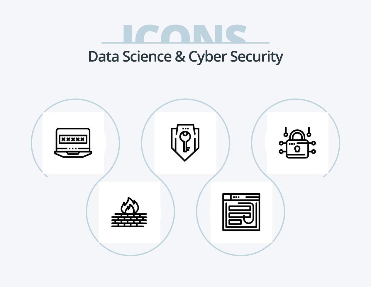 paquete de iconos de línea de seguridad cibernética y ciencia de datos 5 diseño de iconos. globo. mundo. llave. acceso. teléfono vector