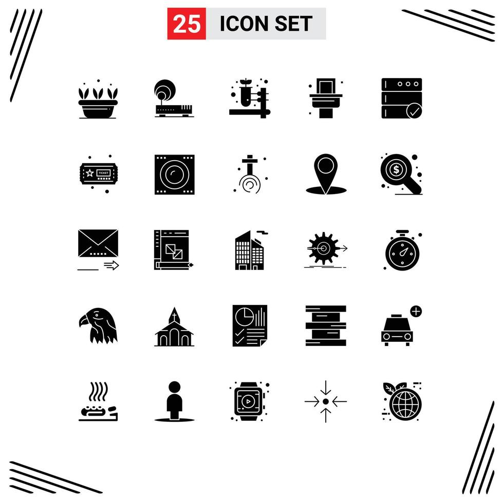 25 Universal Solid Glyph Signs Symbols of ticket database herbal pharmacy backup bath Editable Vector Design Elements
