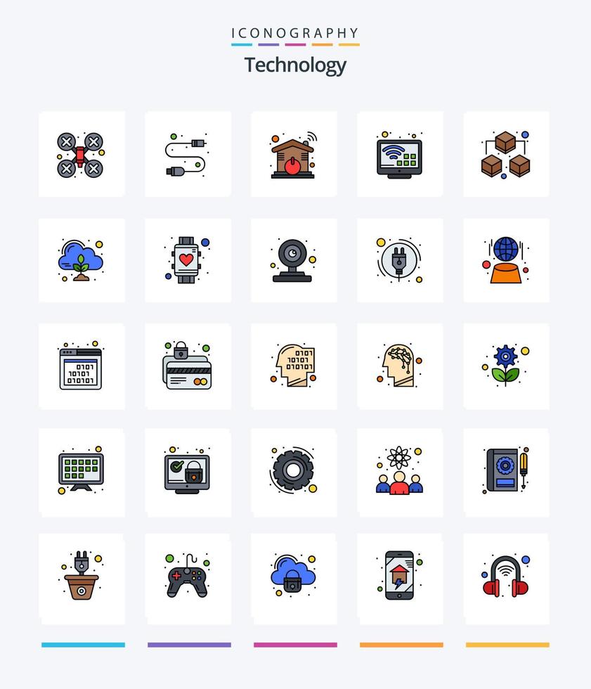 Creative Technology 25 Line FIlled icon pack  Such As data. tv. automation. smart. entertainment vector