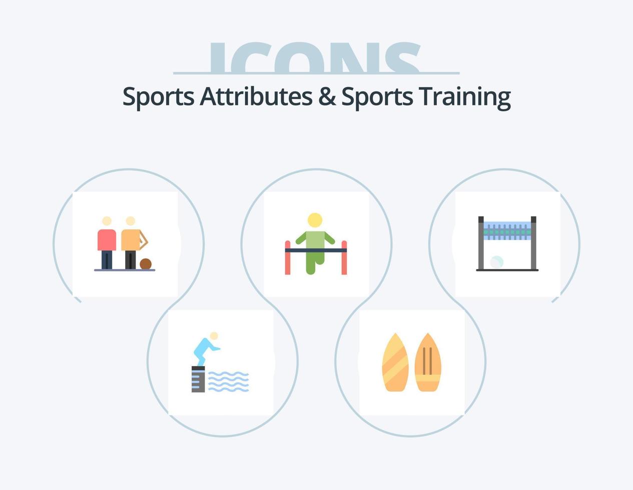 Sports Atributes And Sports Training Flat Icon Pack 5 Icon Design. health. gym. winter. exercise. friends vector