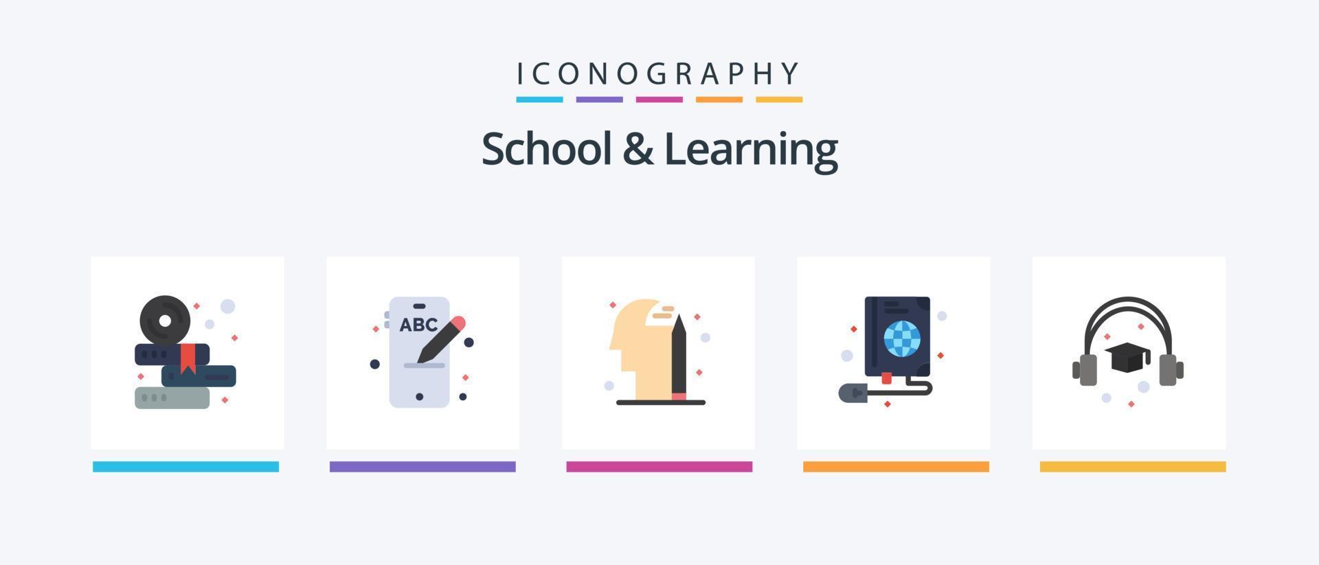 School And Learning Flat 5 Icon Pack Including . education. mind. cap. web. Creative Icons Design vector