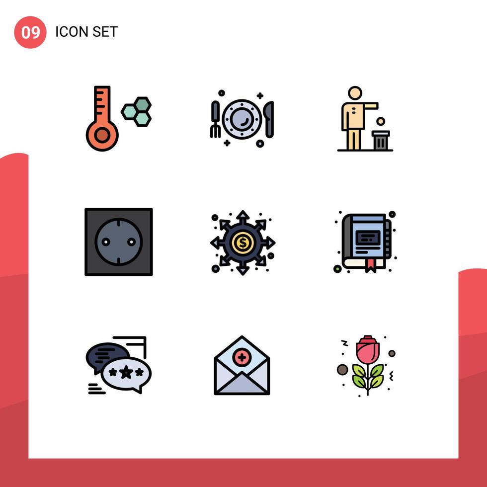 9 User Interface Filledline Flat Color Pack of modern Signs and Symbols of black modern bad electronic thought Editable Vector Design Elements