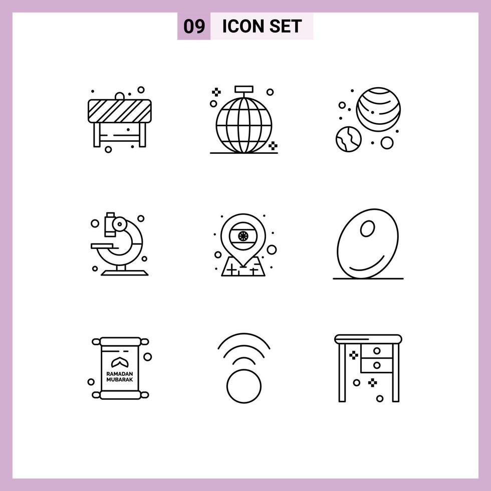 Group of 9 Outlines Signs and Symbols for country science party microscope lab Editable Vector Design Elements