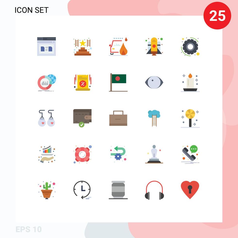 Universal Icon Symbols Group of 25 Modern Flat Colors of settings gear accident startup rocket Editable Vector Design Elements