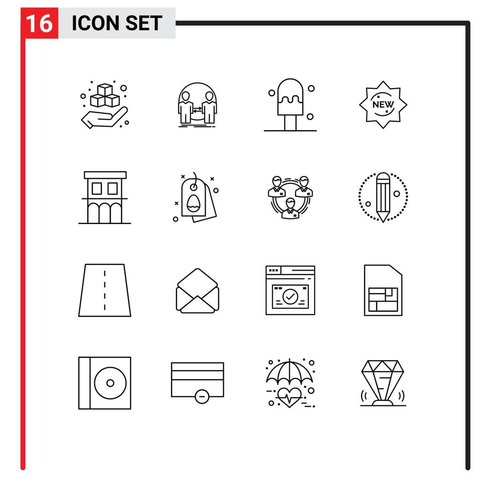 Set of 16 Modern UI Icons Symbols Signs for house architecture duplicate badge product Editable Vector Design Elements
