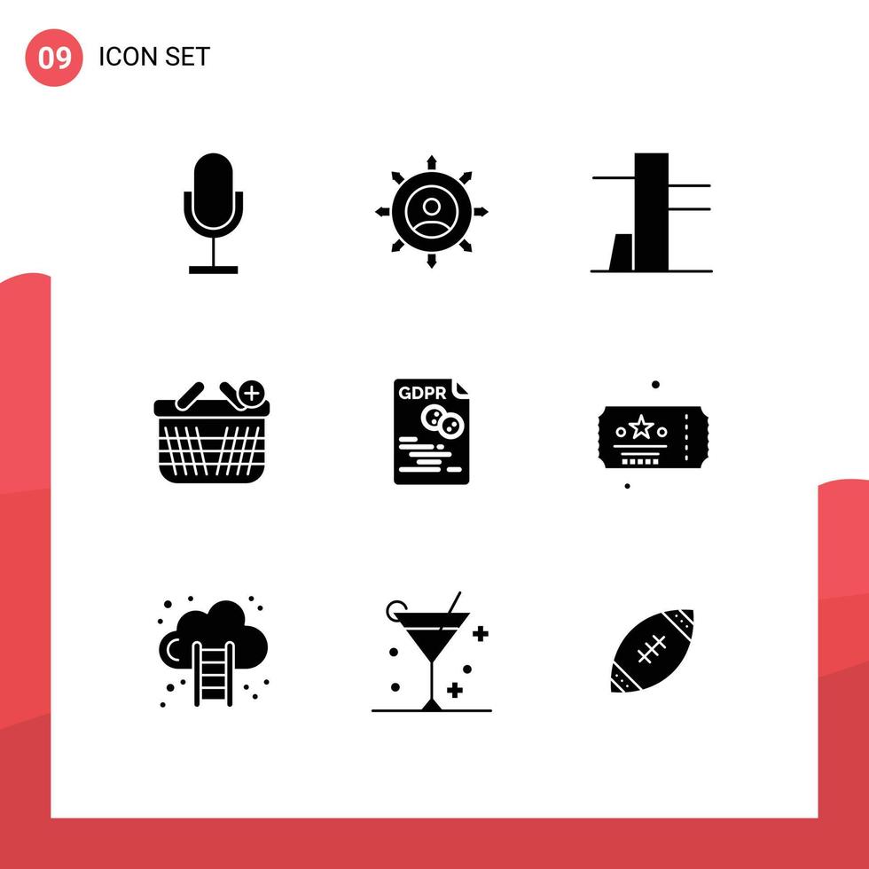 Pictogram Set of 9 Simple Solid Glyphs of file data manager add ecommerce Editable Vector Design Elements