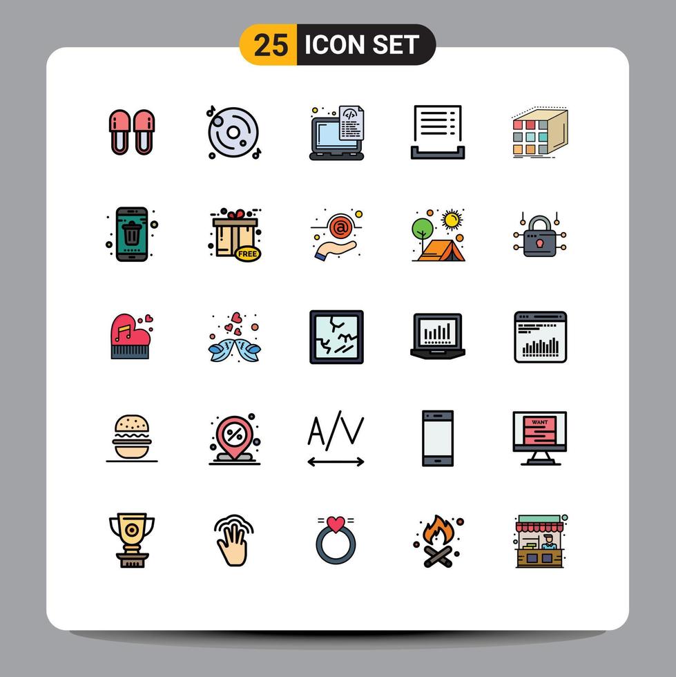 User Interface Pack of 25 Basic Filled line Flat Colors of receipt cash multimedia bill laptop Editable Vector Design Elements
