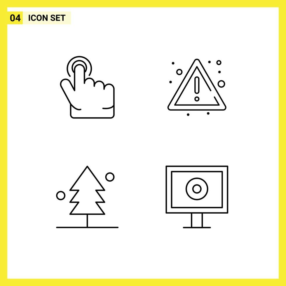 Mobile Interface Line Set of 4 Pictograms of click nature alert sign display Editable Vector Design Elements
