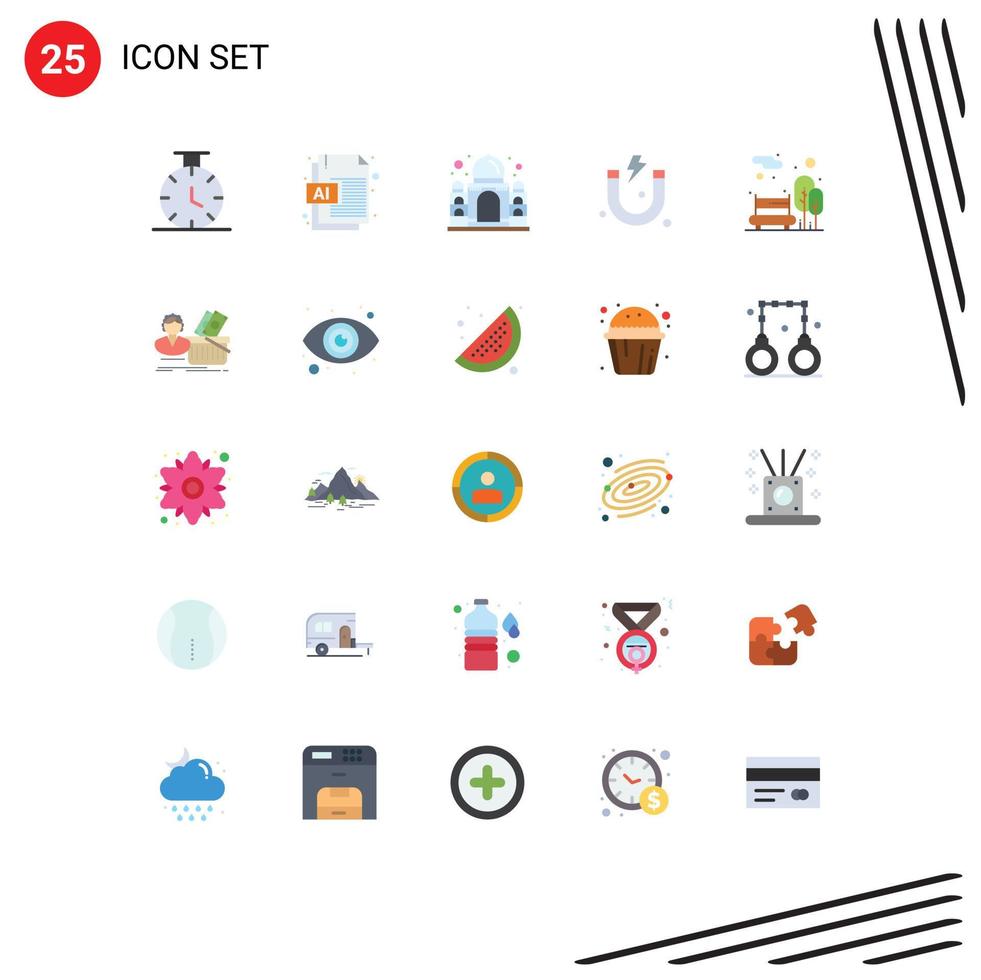 conjunto de 25 iconos modernos de la interfaz de usuario signos de símbolos para comprar elementos de diseño vectorial editables del banco del jardín público de la india vector