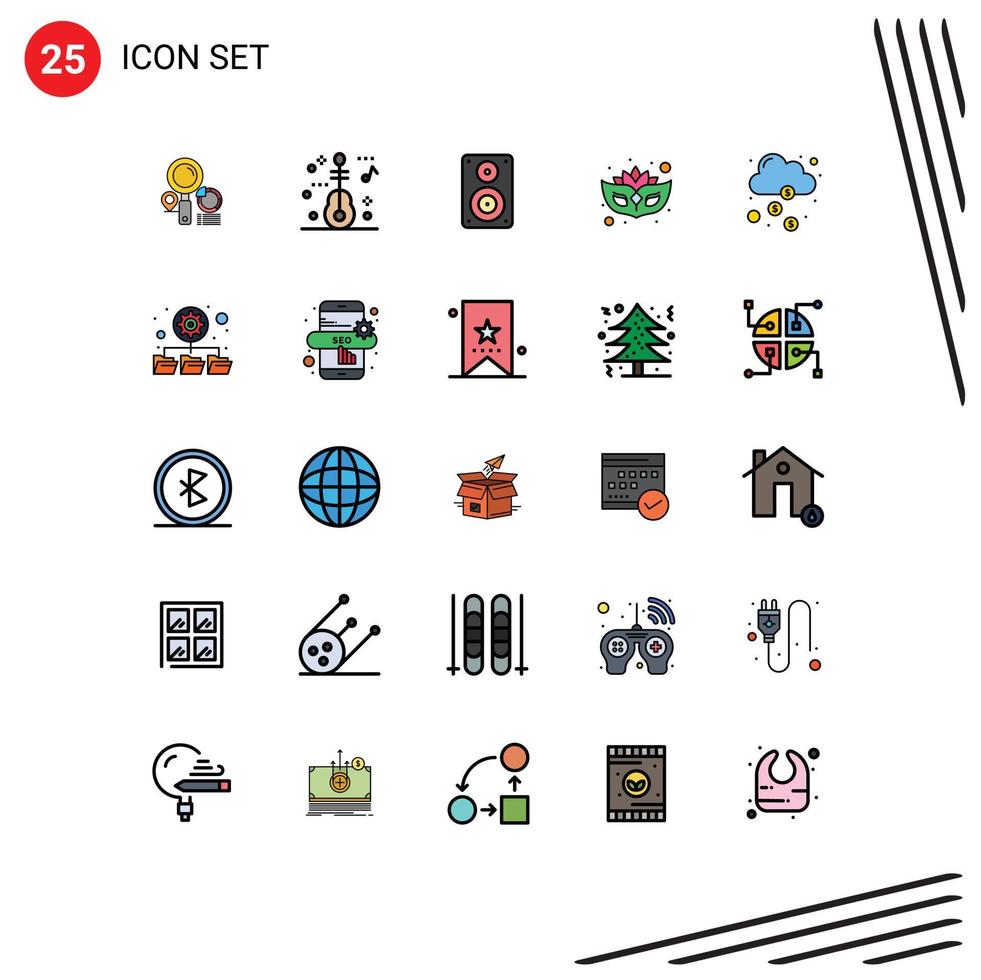 25 Universal Filled line Flat Colors Set for Web and Mobile Applications money cloud hifi masquerade carnival Editable Vector Design Elements