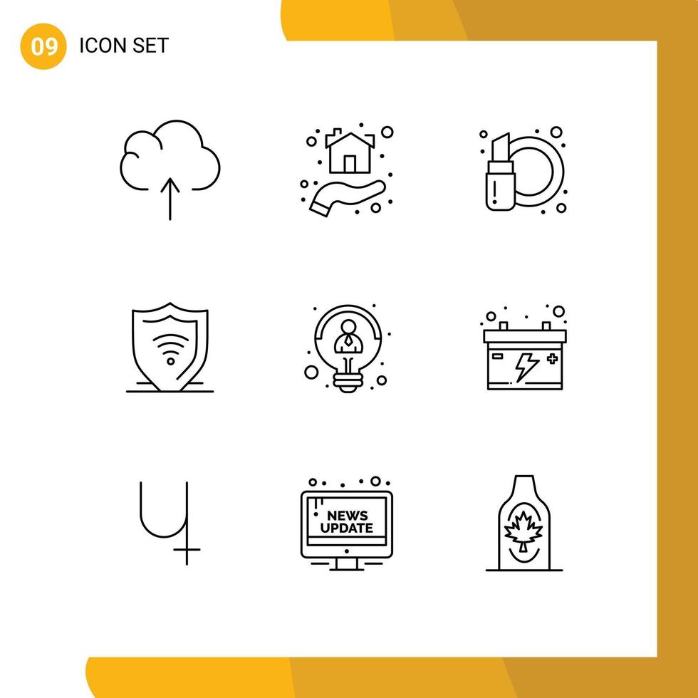 Pack of 9 creative Outlines of employee shield beauty protect internet Editable Vector Design Elements