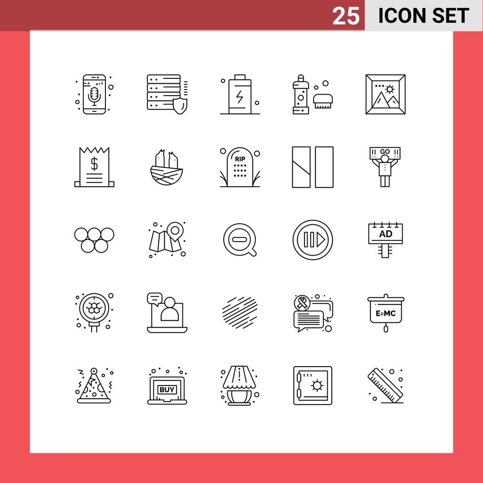 Pictogram Set of 25 Simple Lines of shower cleaning battery bathroom energy Editable Vector Design Elements