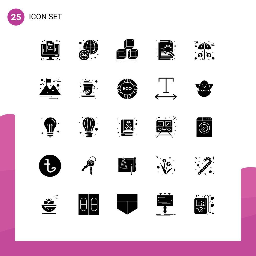 grupo universal de símbolos de iconos de 25 glifos sólidos modernos de elementos de diseño de vectores editables de archivos de activos de diseño de seguros de dinero