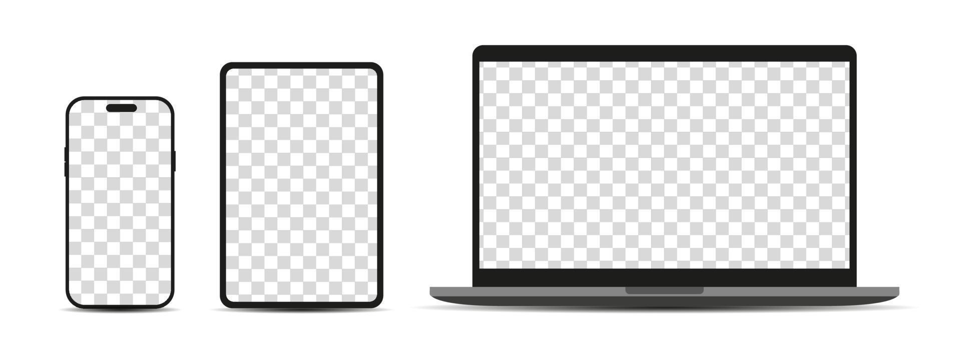 conjunto de maquetas de pantalla de dispositivo. teléfono inteligente, tableta, computadora portátil con pantalla en blanco para su diseño vector