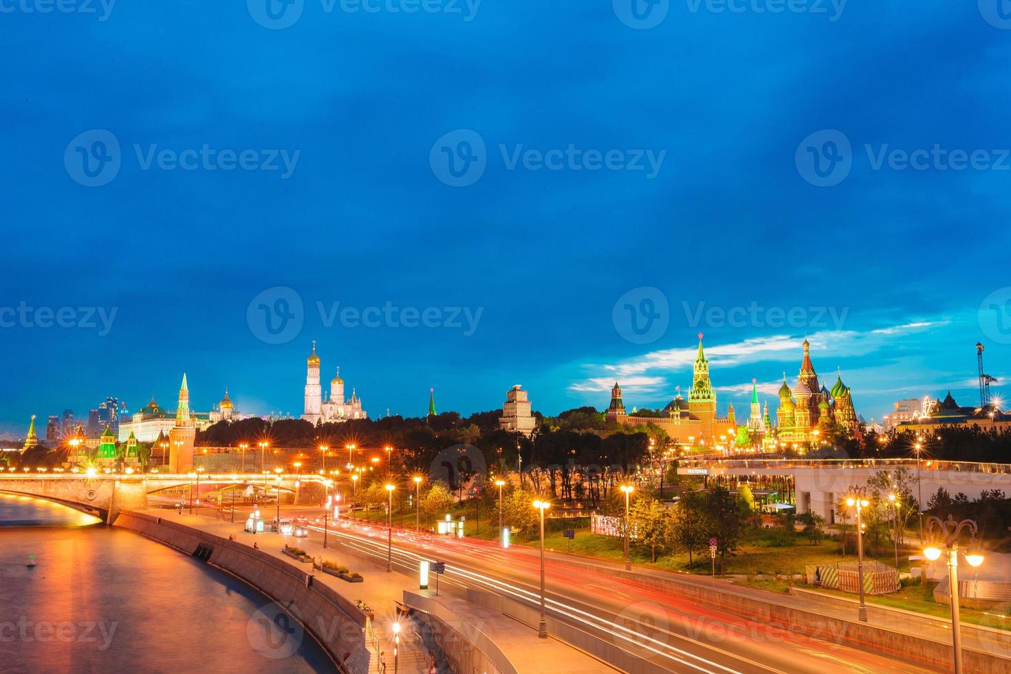 Panoramic view of Moscow landmark during sunset from Zaryadye Park photo