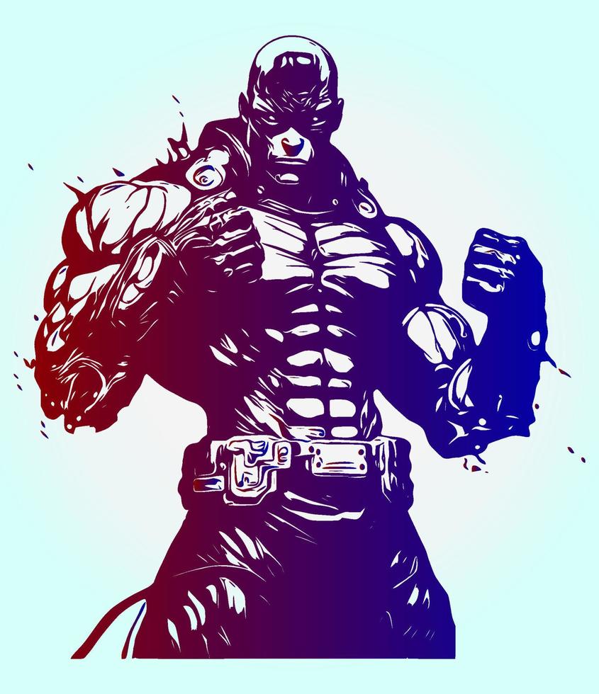 cyborg man Vector illustration, strict coach bodybuilding and fitness