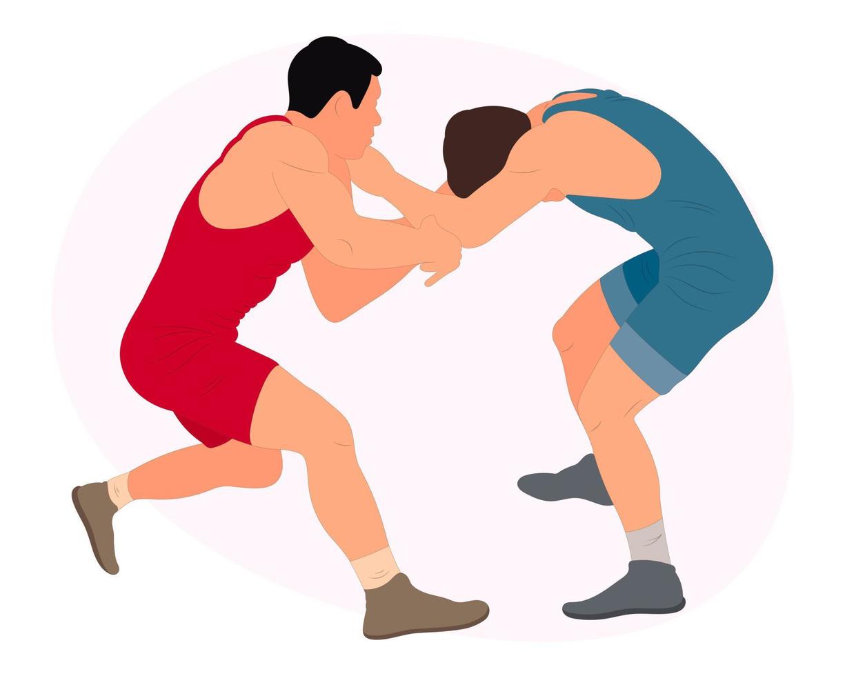 Vector athletes wrestlers in the fight, duel, fight. Figures of strong men. Greco Roman, freestyle, classical wrestling.