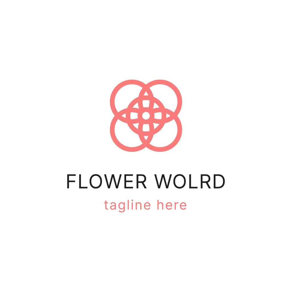 world flower petal line logo vector