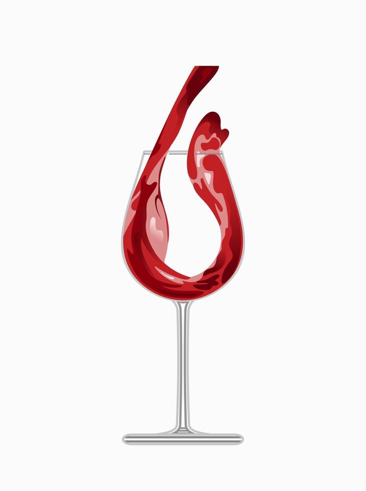 Red wine is poured into a crystal glass. Vector food illustration in realistic style. February 18, International Wine Day. For menu, wine list, cafe, restaurant, flyer against female alcoholism.