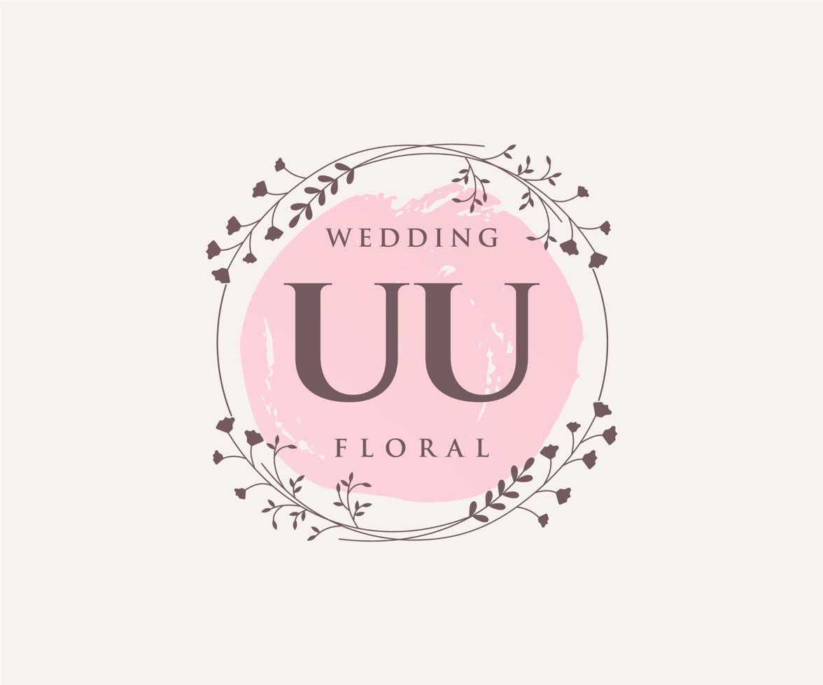 UU Initials letter Wedding monogram logos template, hand drawn modern minimalistic and floral templates for Invitation cards, Save the Date, elegant identity. vector