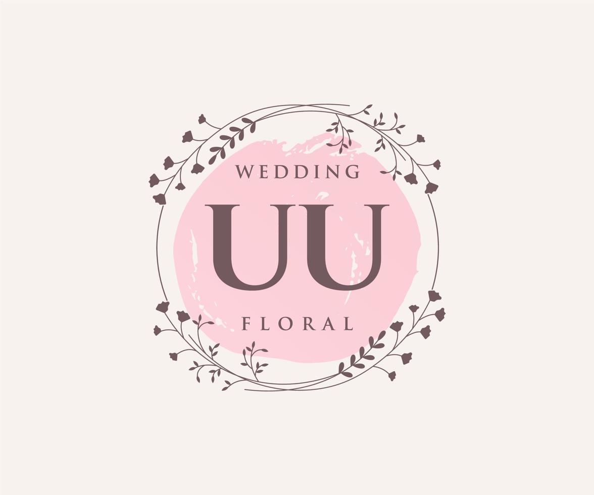 Plantilla de logotipos de monograma de boda con letras iniciales uu, plantillas florales y minimalistas modernas dibujadas a mano para tarjetas de invitación, guardar la fecha, identidad elegante. vector