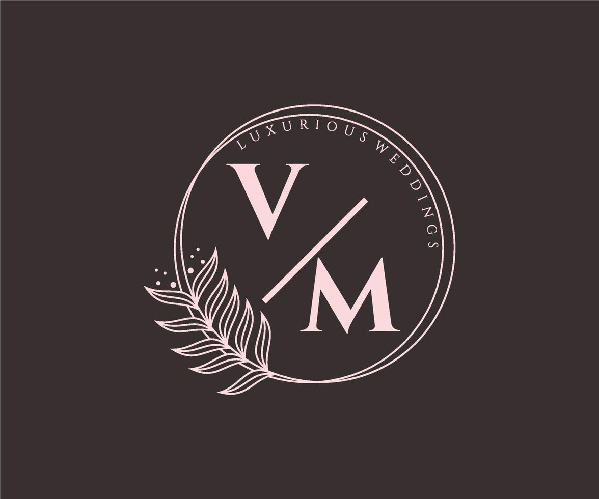 plantilla de logotipos de monograma de boda con letras iniciales vm, plantillas florales y minimalistas modernas dibujadas a mano para tarjetas de invitación, guardar la fecha, identidad elegante. vector