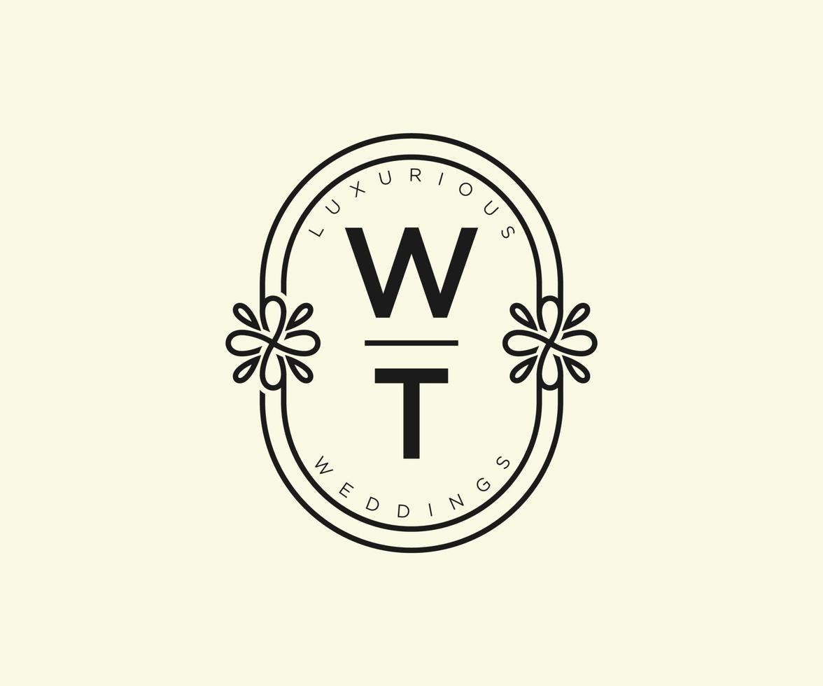 WT Initials letter Wedding monogram logos template, hand drawn modern minimalistic and floral templates for Invitation cards, Save the Date, elegant identity. vector