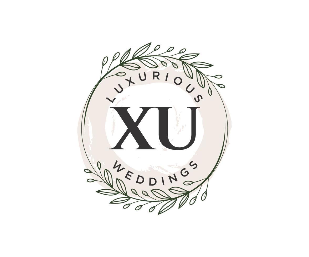 XU Initials letter Wedding monogram logos template, hand drawn modern minimalistic and floral templates for Invitation cards, Save the Date, elegant identity. vector