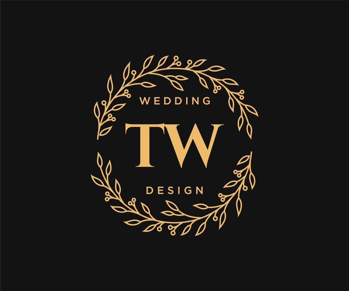 TW Initials letter Wedding monogram logos collection, hand drawn modern minimalistic and floral templates for Invitation cards, Save the Date, elegant identity for restaurant, boutique, cafe in vector