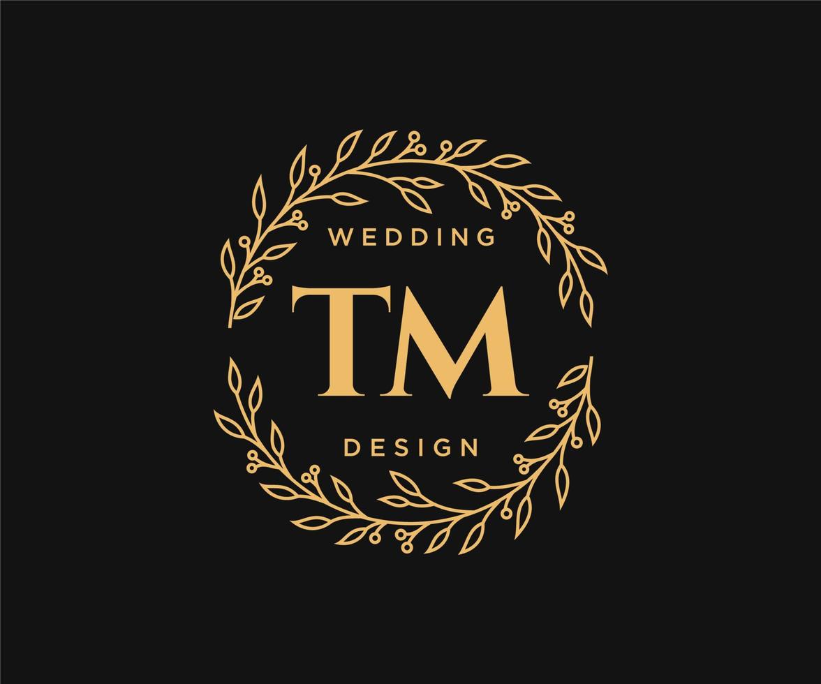 TM Initials letter Wedding monogram logos collection, hand drawn modern minimalistic and floral templates for Invitation cards, Save the Date, elegant identity for restaurant, boutique, cafe in vector