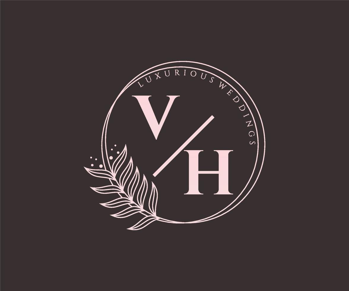 plantilla de logotipos de monograma de boda con letras iniciales vh, plantillas florales y minimalistas modernas dibujadas a mano para tarjetas de invitación, guardar la fecha, identidad elegante. vector