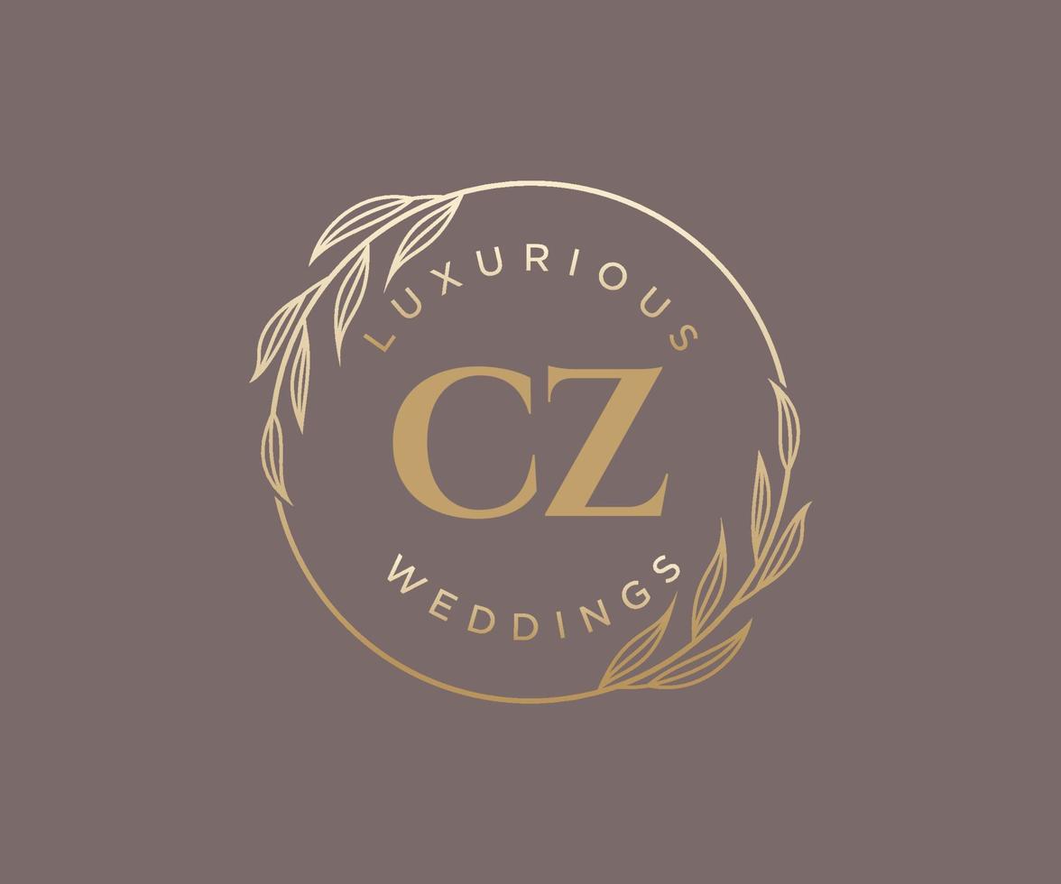 plantilla de logotipos de monograma de boda con letras iniciales cz, plantillas florales y minimalistas modernas dibujadas a mano para tarjetas de invitación, guardar la fecha, identidad elegante. vector