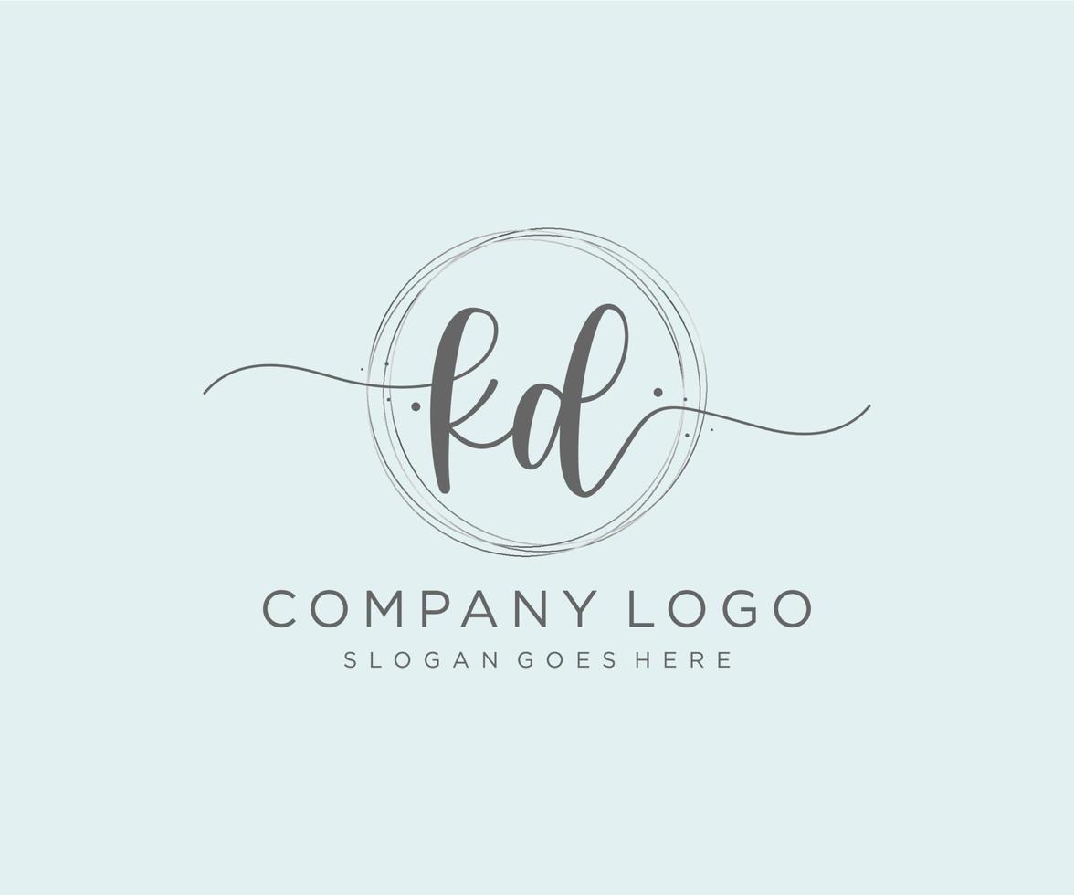 Initial KD feminine logo. Usable for Nature, Salon, Spa, Cosmetic and Beauty Logos. Flat Vector Logo Design Template Element.