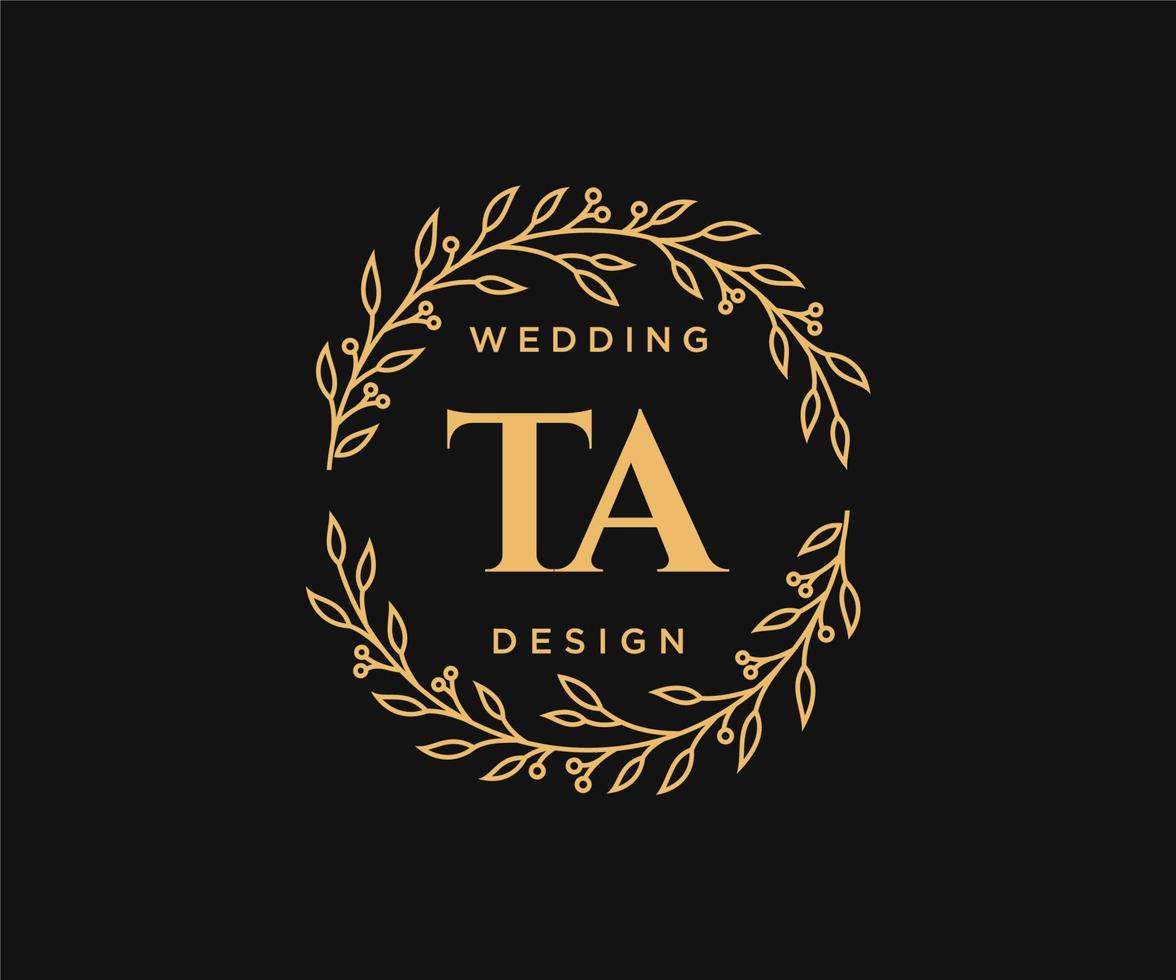 TA Initials letter Wedding monogram logos collection, hand drawn modern minimalistic and floral templates for Invitation cards, Save the Date, elegant identity for restaurant, boutique, cafe in vector